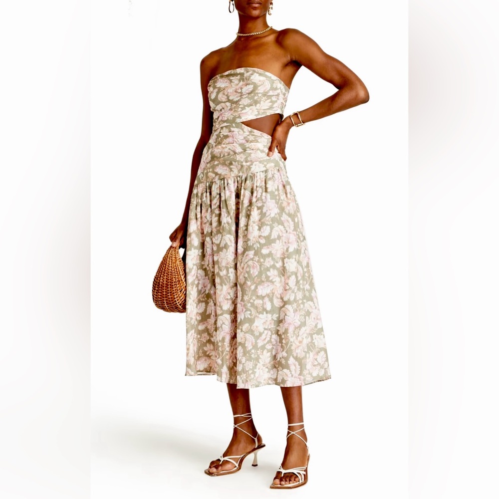 Zimmermann Lyre Wrap Tie Side Midi Dress